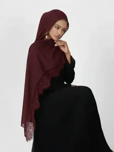 Long Lace Edge Women's Outdoor Breathable Hijab Headscarf Shawl, Daily Wear Spring Summer Scarf, Casual Chic Fashion Accessory, Birthday Gift