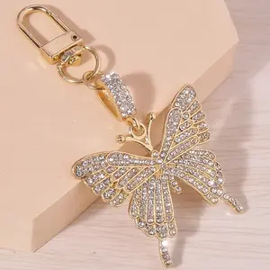 1pcs Fashion Rhinestone Butterfly Design Bag Charm Keychain, Cute Key Ring Handbag Accessory, Stylish Purse Decoration