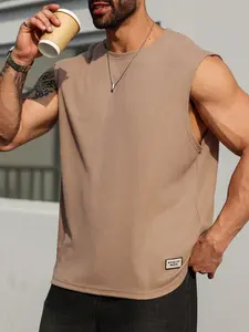 Men's Plus Size 2xl-6xl Minimalist Textured Vest, Summer Fitness Sleeveless Top, Casual Loose-Fitting Tank Top