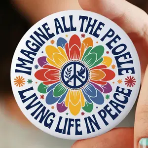 Peace Sign Retro Hippie Pin Button, Imagine All The People Groovy Pin Buttons - Fashion Accessories Pins, Gifts for Him & Her