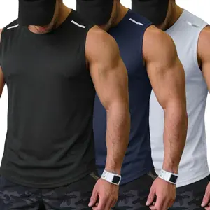 Men's Quick Dry Athletic Tank Top Reflective Shoulder Stripes Sleeveless Gym Workout Shirt for Men, Lightweight Breathable Running Fitness Muscle Tank Top for Training, Summer Activewear