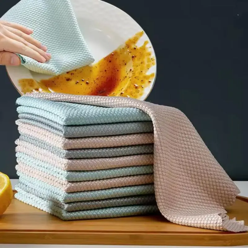 Fish Scale Cleaning Cloth for Home Use, Streak-Free Glass and Dish Washing Cloth, Absorbent and Lint-Free Kitchen and Bathroom Cleaning Cloth, Durable Cleaning Supplies