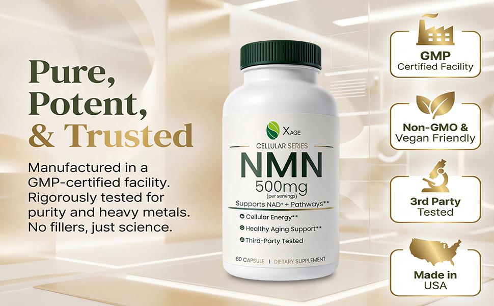 XAGE Cellular NMN 500mg Capsules - Cellular Energy & Healthy Aging Support, Antioxidant Blend