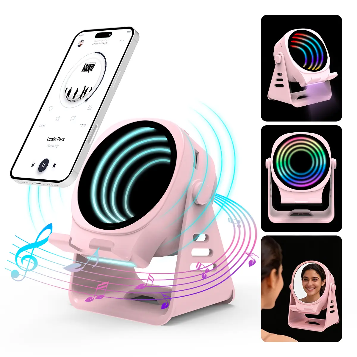 5-in-1 Multifunctional Magnetic Bluetooth Speaker - Portable Punchy Bass Stereo with Instant Sound, Mobile Stand, RGB Night Light, Mirror-Light Combo, USB Rechargeable for iPhone/Tablet, Ideal Birthday Gift Smartphone