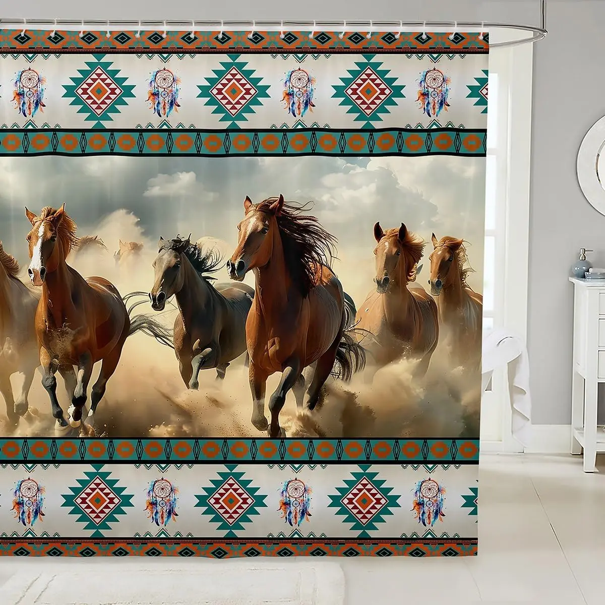 Feelyou Brown Horse Bathroom Shower Curtain Set - 72"Wx72"L Washable Homegoods, Colorful Animal Decorative Curtain with Beautiful Patterns, Household Textile Bathroom Accessory, Colorful Curtains