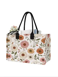 Floral Printed Large Capacity Storage Tote Bag, Super Size Organizer with Durable Handle, Space Saving Multi-Purpose for School, Travel, Shopping