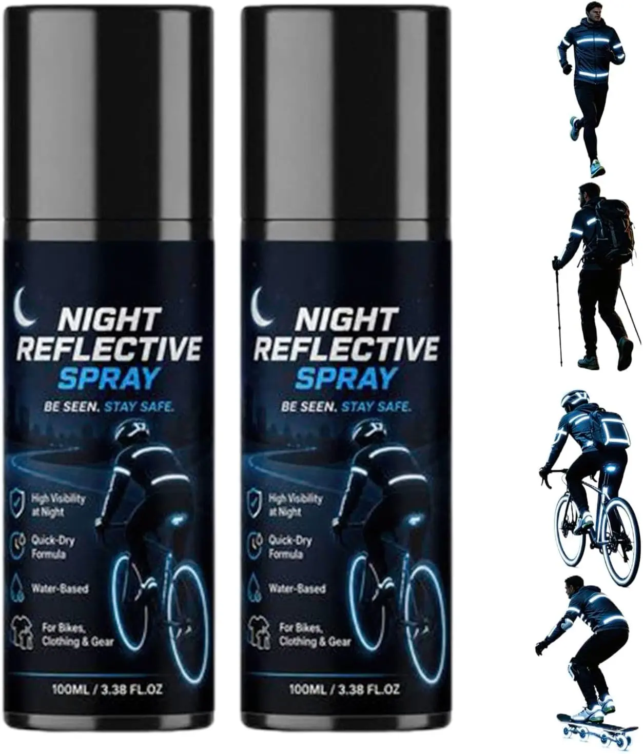 2 PCS Night Reflective Spray, 100ml Clear Reflective Spray Paint | Reflective Coating Spray, Weatherproof Safety Fluorescent Paint, For Nighttime Cycling, Running, Walking, Driveway Traffic