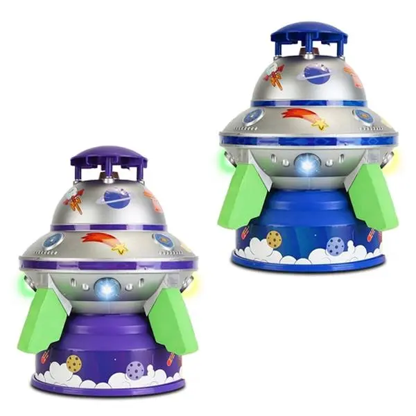 Portable Cartoon UFO Pool Sprinkler Toy for Girls, Boys - 360° Rotating Lighted Water Toy, Adjustable 1.64FT-6.56FT Spray Height, Safe PP Material, Water Faucet Compatible, Easy Setup, 22.5*20*20cm, 235g, Kids Over 3 Birthday Gift