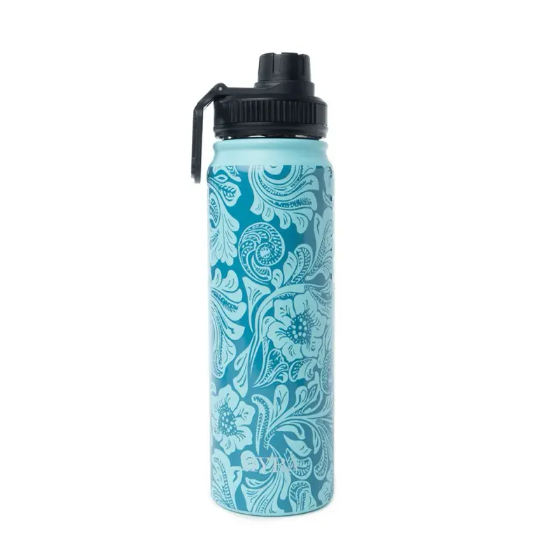 MOO & BLOOM STAINLESS STEEL WATER BOTTLE IN TURQUOISE