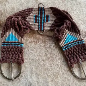 28” Western Saddle Girth Cinch 100% Wool Teal Aztec Design