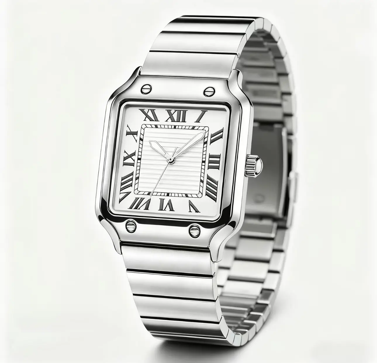 Unisex Simple Quartz Wrist Watch - 40mm White Dial, Silver Square Bezel, Silver Stainless Steel Bracelet