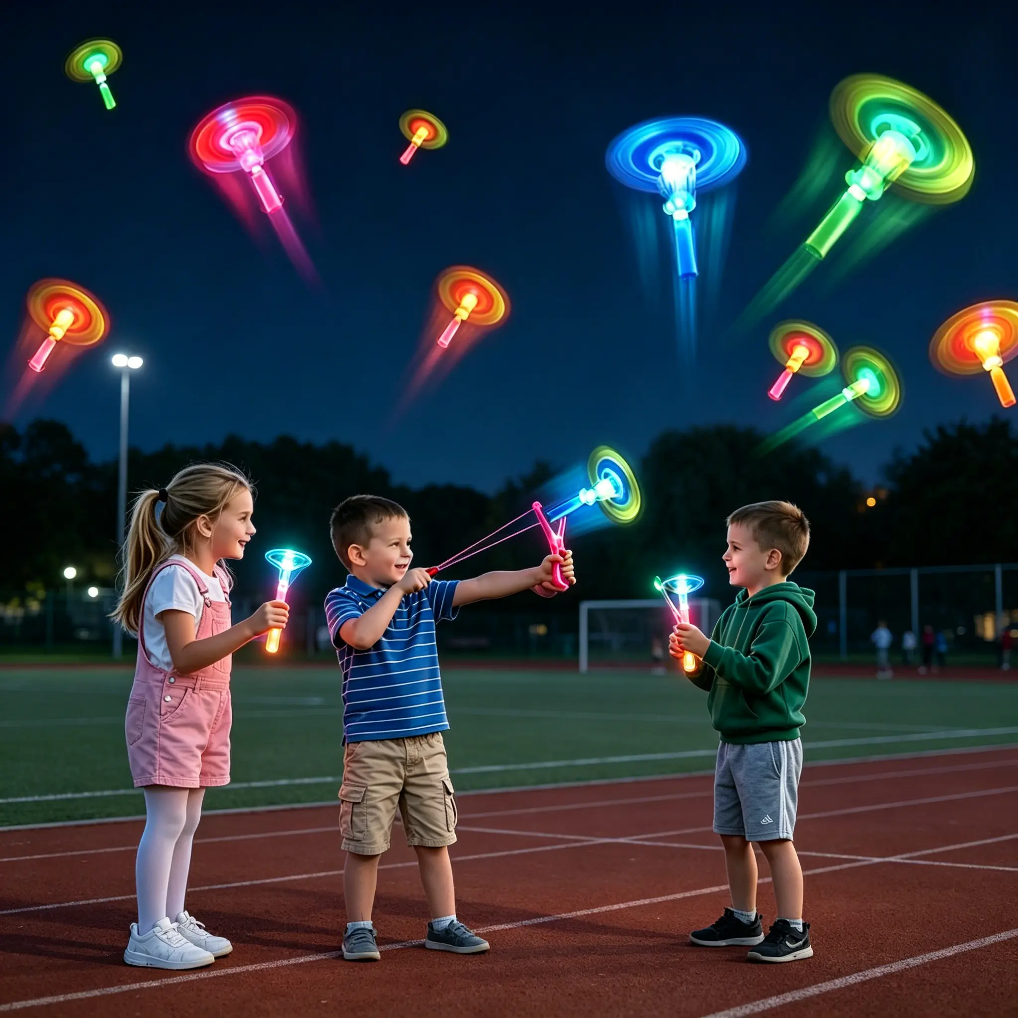 Double Flash LED Slingshot Helicopter Toy - Glow-in-the-Dark Catapult Flying Arrow for Kids’ Outdoor Summer Backyard Parties