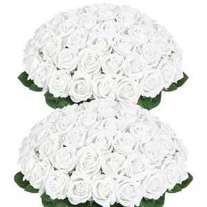 YBLIOUKE 10/20/50 pcs Artificial Rose Howers LongStem Fake Silk Roses for DIY WeddingBouquet Table Centerpiece HomeDecor  Realistic Faux Flowers for Decoration, Suitable for Valentine’s Day, Mother’s Day, Halloween, Christmas, Floral Arrangements