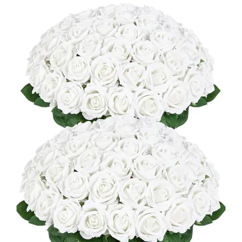 YBLIOUKE 10/20/50 Pcs Long-Stem Decorative Fake Silk Roses Bouquet - Photorealistic Artificial Flowers for DIY Home Decor Items, Wardrobe, Garage Accents