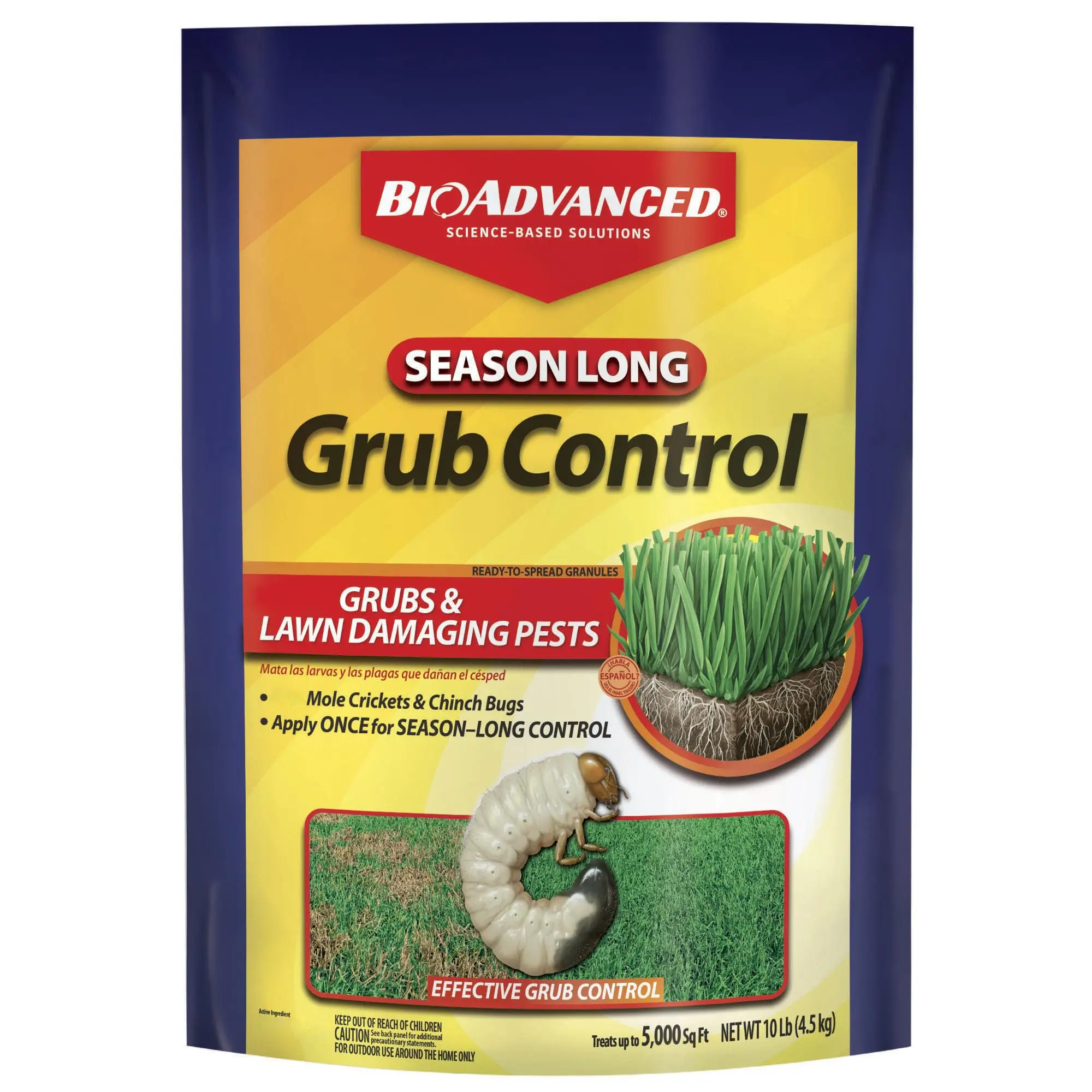 10 lb (Pack of 1) Season-Long Lawn Grub Control Granules - Granular Treatment Insect Deterrent Multi-Insect Barrier Action, Bug Control Solutions for Grubs, Mole Crickets, Chinch Bugs, Ticks, Covers Large Areas for Healthier Lawns