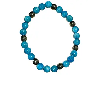 Blue Apatite, Hematite 6mm bracelet; Boost Metabolism, Reduces Appetite, Increases motivation, Stress & Anxiety Relief, Grounding