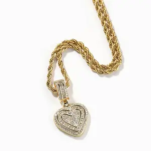 Hip Hop Heart Necklace for Women and Men, Cubic Diamond Heart Pendant Necklace for Men, Christmas Gifts for Women