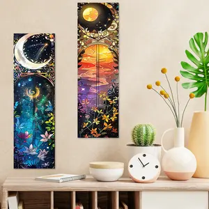 1 set of 2pcs Sun Moon Star long strip wall stickers, self-adhesive detachable home beautification decoration stickers, easy to peel and paste, suitable for bedroom decoration, wall decoration, home decoration, glass decoration, holiday party decorat