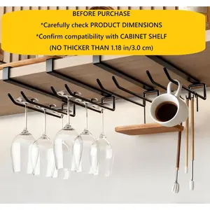 2PCS Black Under Cabinet Wine Glass Holder Stemware Rack Hanging Kitchen Storage Organizer