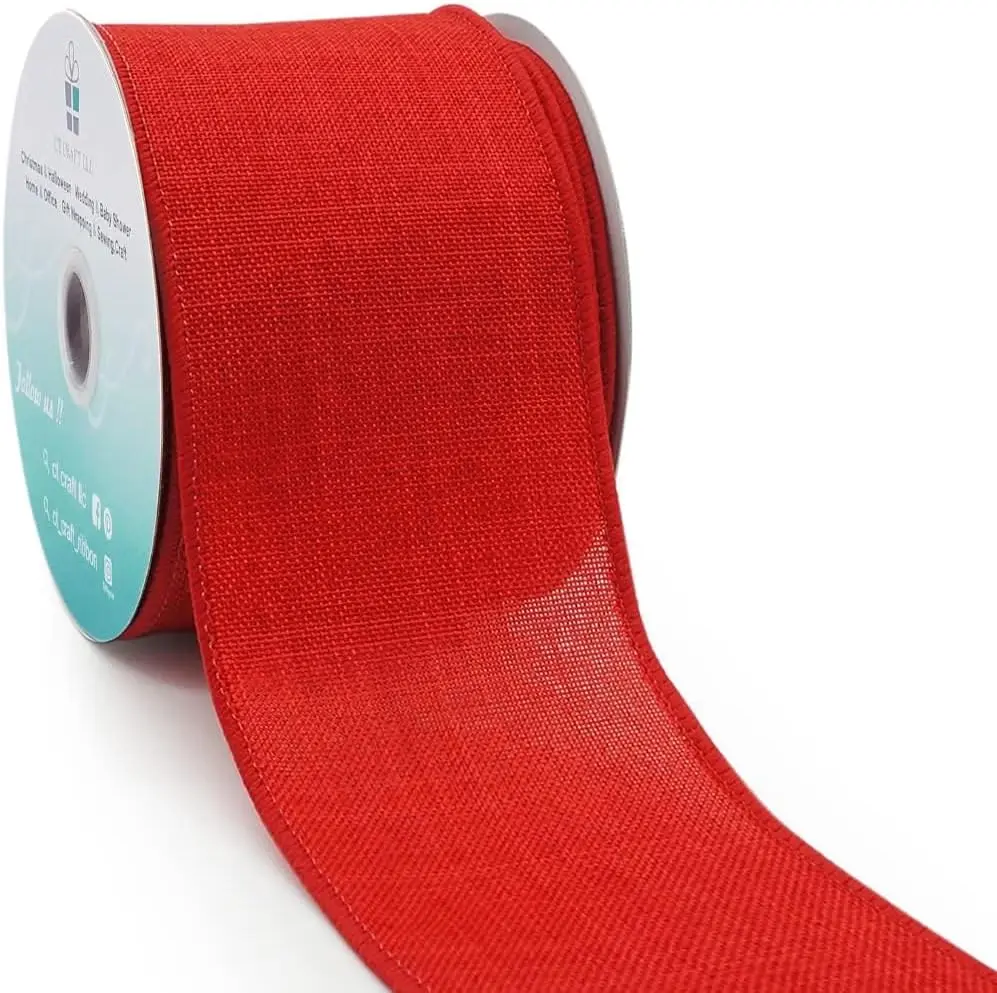 CT CRAFT LLC Plain Faux Jute Burlap Wired Ribbon, (2.5 Inch X 10 Yards) - Red,