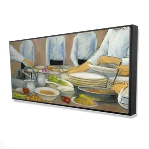 Begin Home Decor 2081-2448-GA50 24 x 48 in. Cook Chefs At Work - Kitchen White Framed Canvas Decor