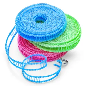 3Pcs 10mAnti-Slip Portable Clothesline Rope with Hooks, Multi-Color Laundry Drying Cord for Indoor, Household & Outdoor Camping Use