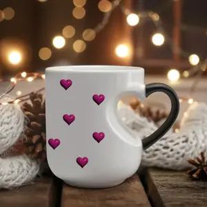 A High-Quality Heart-Shaped Magic Color Changing Ceramic Mug - 11oz, With Pink Hearts Design, Making It a Perfect Gift for Valentine'S Day, Or Any Holiday