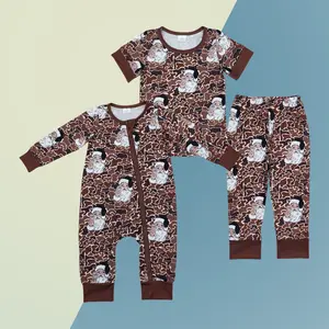 Sibling Kids Boys Christmas Santa Claus Clothes Set Brown Camouflage Short Sleeve Top and Pants Set