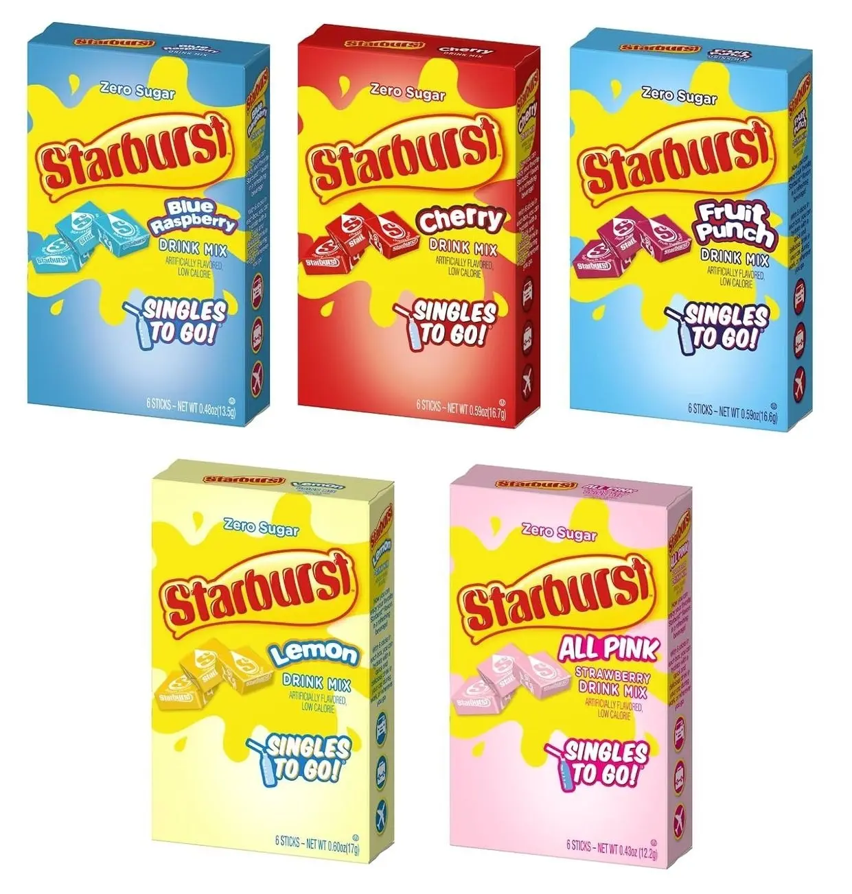 Starburst Singles to Go Variety Pack: All 5 Flavors (Raspberry, Cherry, Fruit Punch, Strawberry and Lemon) - 1 Box Each