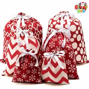 6 PCs Fabric Gift Bags Red Elegant Color with 3 Sizes for Each Season, holiday present Giving, Holiday Presents Décor, Giant Gifts Decorations.