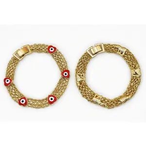 2PCS Gold Plated Evil Eye Bracelet Set for Women, Elephant Charm Multi Layer Chain Bracelets, Adjustable Lucky Jewelry Wristbands for Daily Wear, Gifts, Parties & Vacation Styling summerwins