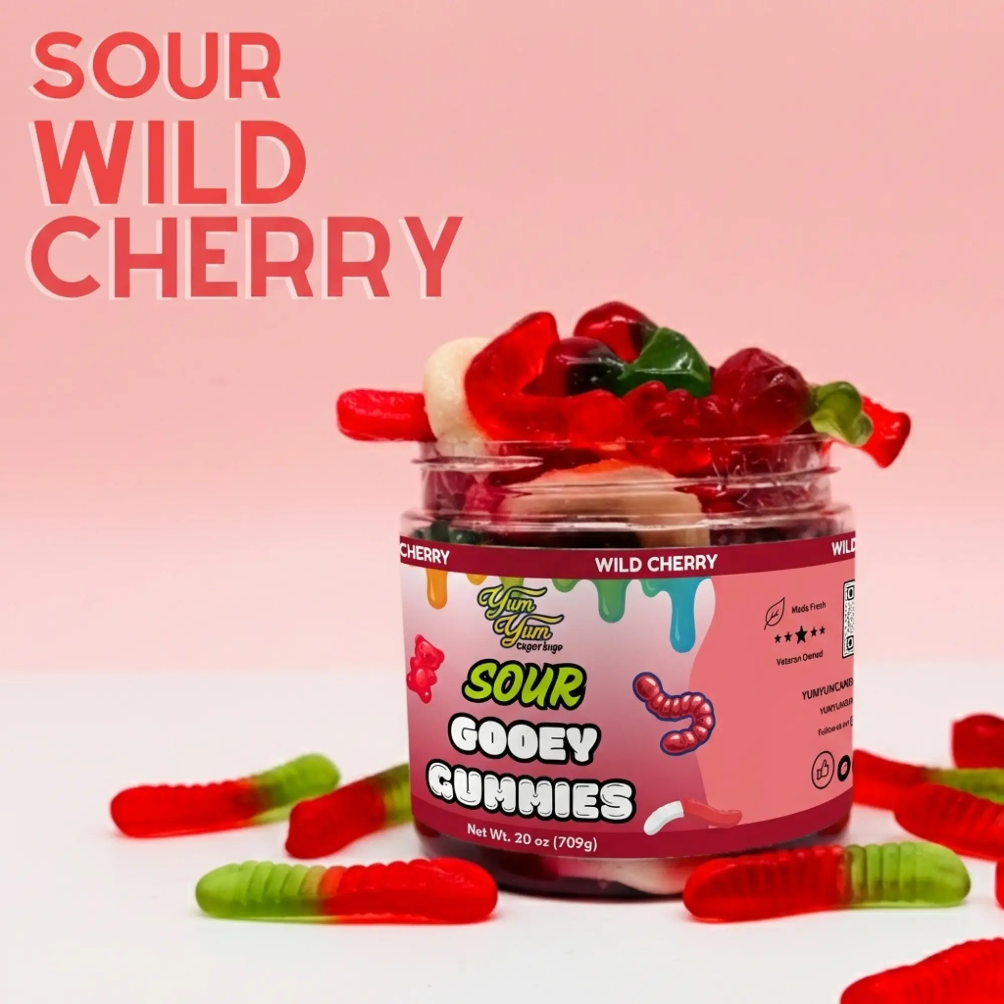 Yum Yum Gooey Gummies Blue Raspberry Wild Cherry Green Apple Sour