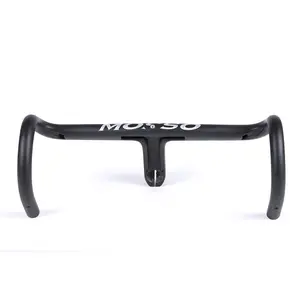 MOSSO 739CB Carbon Road Bike Integrated Handlebar, Drop Bar, 380/400/440mm Width, 90/100mm Reach, Black