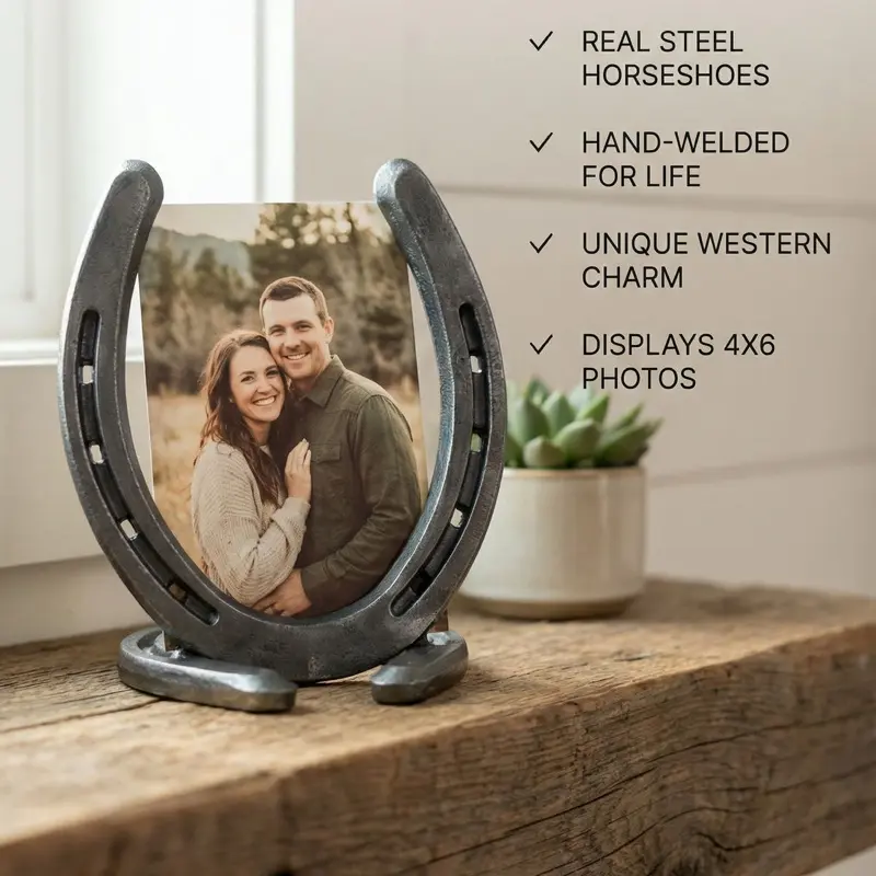Handmade Horseshoe Picture Frame  Rustic Western Home Décor