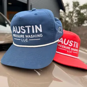 Austin Pressure Washing Gear - Blue & Red Caps with Logo Embroidery for Professionals