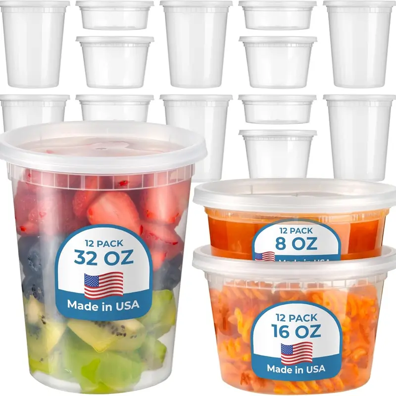 FMP Brands Deli Containers with Lids Leakproof Food Storage & Meal Prep , Microwave Freezer Safe Clear Snack Lunch Soup