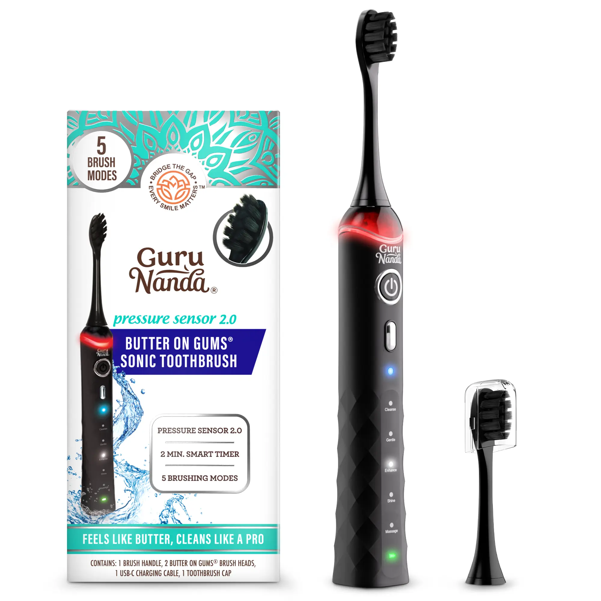 GuruNanda Pressure Sensor 2.0 Electric Toothbrush with Butter on Gums Bristles