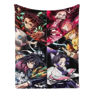 Demon Slayer Tanjiro Nezuko Zenitsu Inosuke Giyuu Shinobu Flannel Blanket – Anime Character Grid Design | Ultra Soft Plush Throw Blanket for Bedroom, Living Room & Anime Enthusiasts | Perfect Gift for Kids, Teens & Demon Slayer Stans