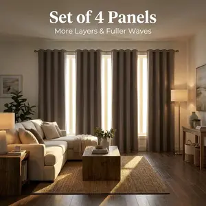 Linen Blackout Curtains 4 Panels Set, Multiple Color Options, 100% Room Darkening Lightweight Drapes, Bedroom Living Room Window Curtains, 6 Sizes