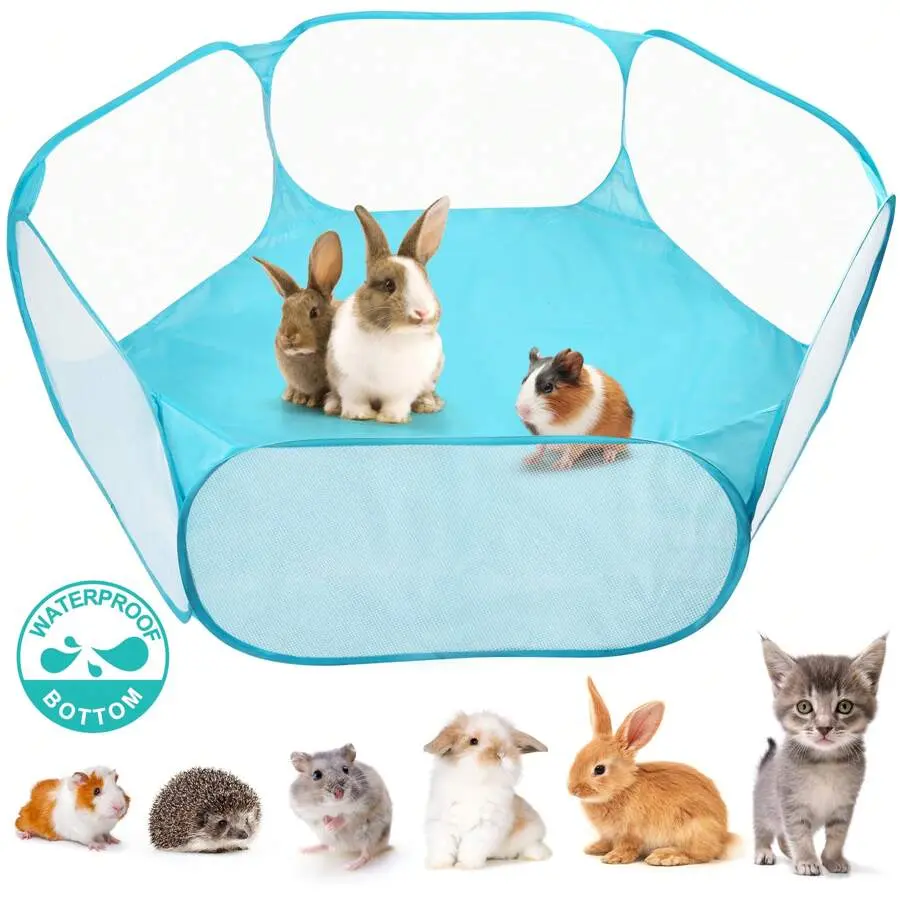 Small Animal Playpen, Upgraded Thicken Mesh, Pet Playpen Indoor Pop Open Exercise Fence, Waterproof Breathable Guinea Pig Cage Tent, Yard Fence for Rabbits, Hamster