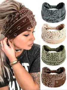 4pcs Paisley Pattern Knot Design Hair Band, Boho Wide Elastic Hair Band for Gym Workout, Hair Accessories for Yoga Wear, Knotted Headband