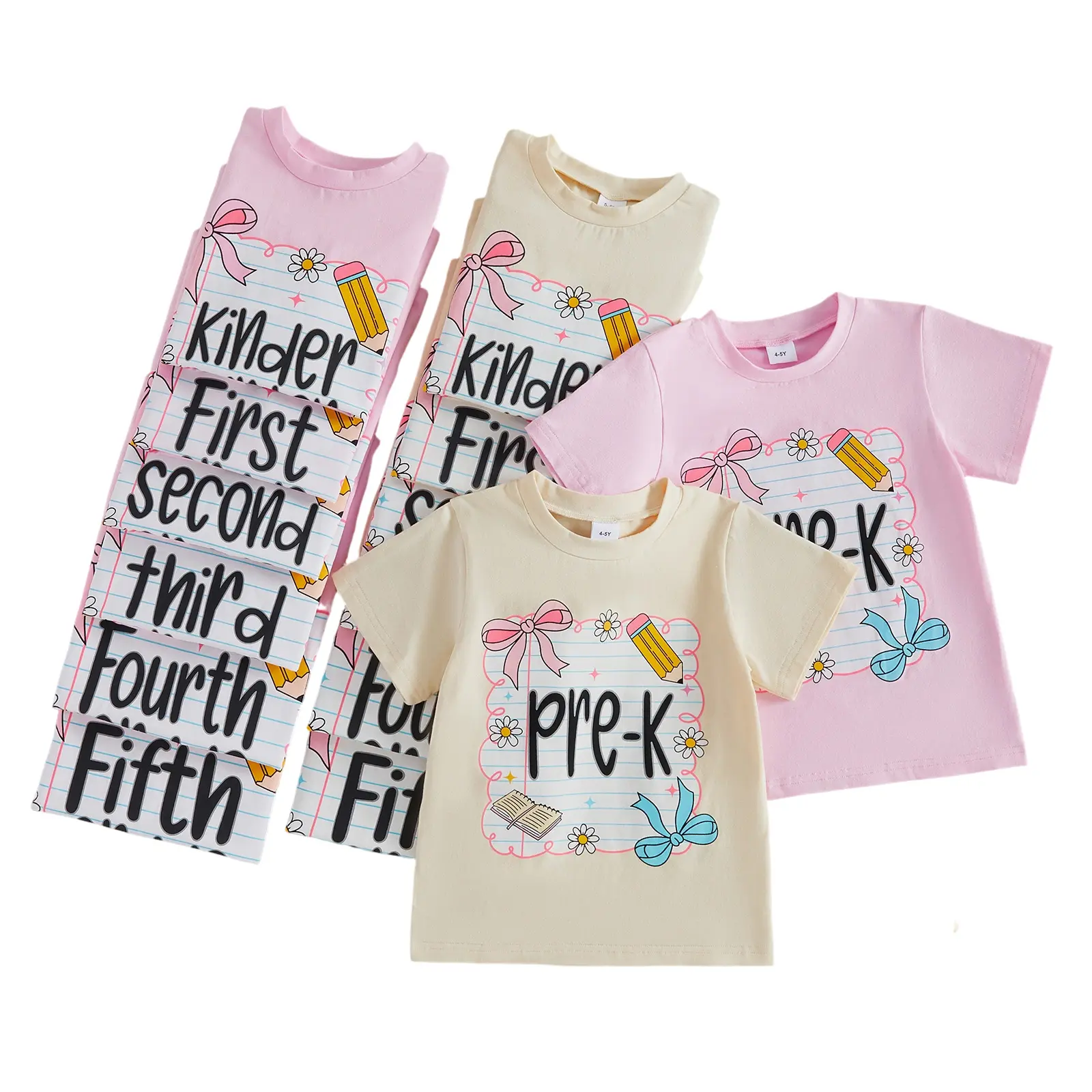 Toddler Baby Little Girl Back to School T Shirts Short Sleeve Grade Print Casual Summer Tops 4-11 Years