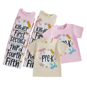 Toddler Baby Little Girl Back to School T Shirts Short Sleeve Grade Print Casual Summer Tops 4-11 Years