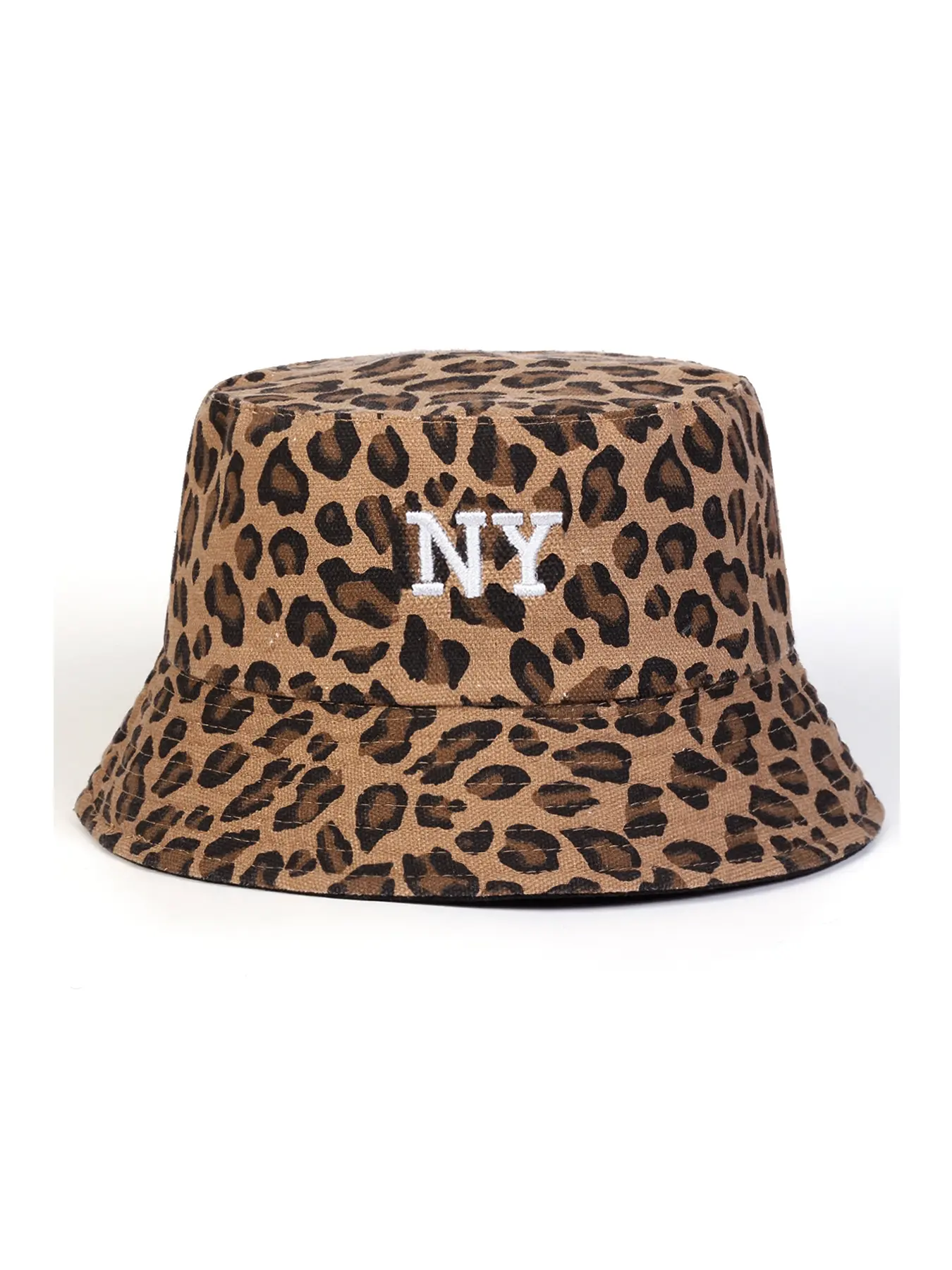 Unisex Ny Letter Leopard Pattern Bucket Hat, Outdoor Sun Protection Casual Cap, Asymmetrical Design, Spring & Fall Travel Beach Vacation Wear, Animal Hats