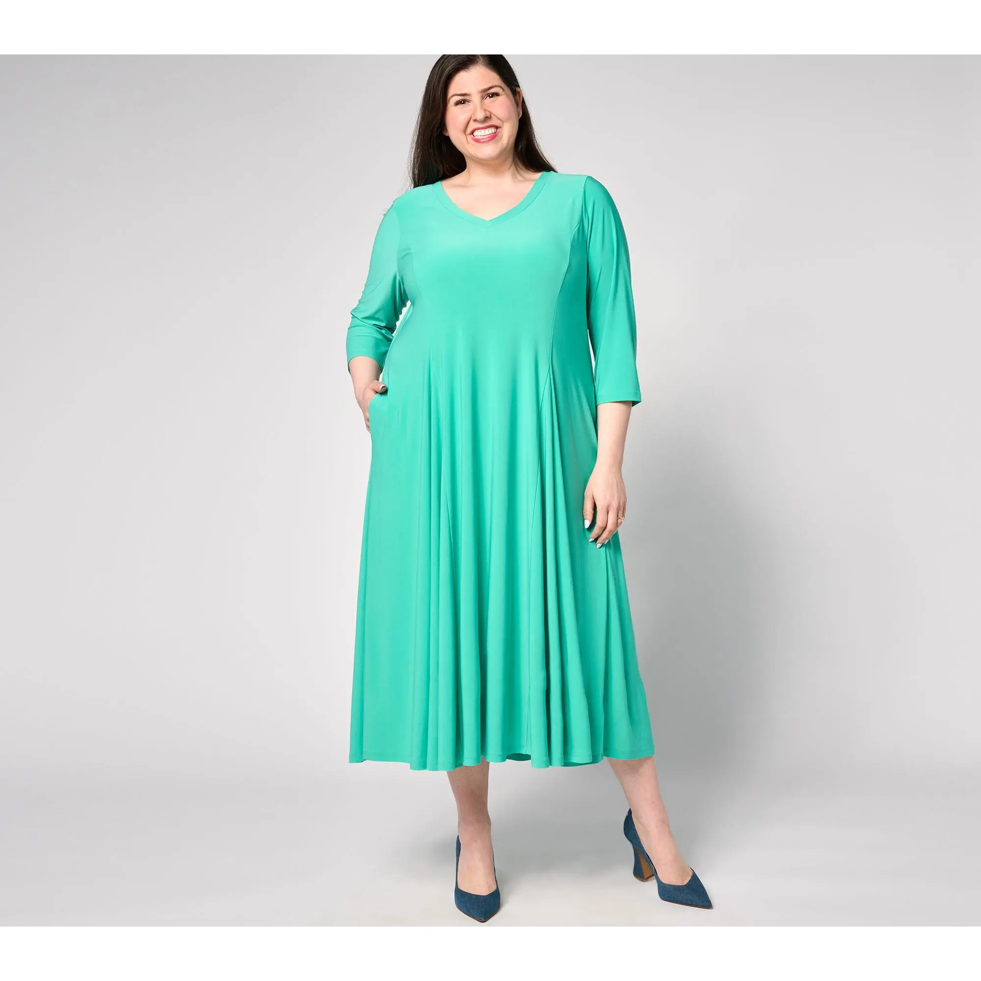 knee length dresses for ladies Attitudes by Renee Como Jersey Fit and Flare Midi Dress  Renee Greenstein