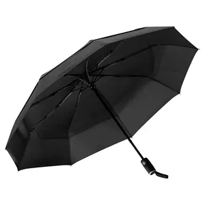 Travel umbrella, 42-inch portable compact umbrella, automatic open/close design, lightweight and durable, equipped with flexible fiberglass ribs, windproof, waterproof, sunshade canopy (black)