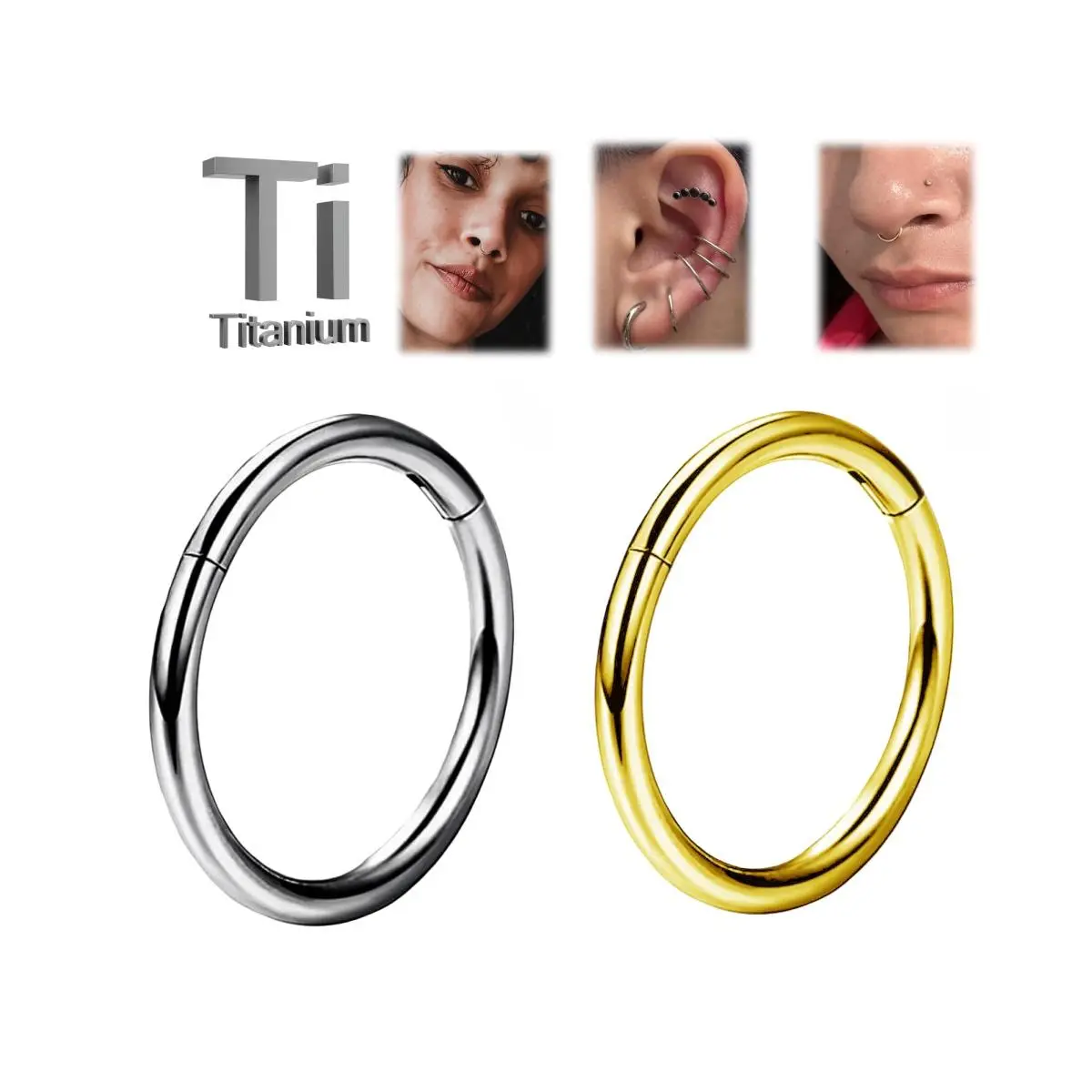 OUFER BODY JEWELRY 16G ASTM F-136 Titanium Septum Ring, Hypoallergenic Hinged Hoop for Nose Piercing, Conch & Helix, Unisex Jewelry 5-13mm