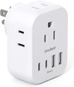 One Beat Travel Cruise Ship Essentials, Multi Plug Wall Outlet Extender with 4 Outlets 4 USB (2 USB-C), Cruise Approved Power Strip Non Surge Protector, Plug Adapter, Travel Cruise Must Have Accessories