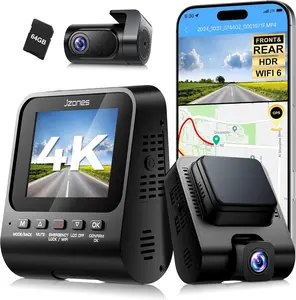 DashCam-Night vision-4K Front + 1080p Rear-HDR - 170° Wide Angle - 24H Parking Mode - Built-in GPS + G-sensor - 5.8GHz Wifi 6 - 64 GB MicroSD included - Brand: J Zones - Model: V620