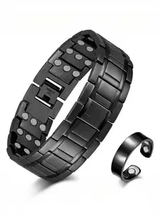 Magnetic men's bracelet, magnetic bracelet, magnet (black), exquisite bracelet, bracelet set adjustable, matching ring